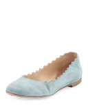 Scalloped Suede Ballerina Flat, Blue Lake