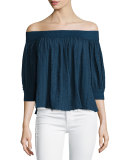 Casper Off-The-Shoulder Fray Top, Navy