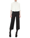 Embroidered-Front Mock-Neck Sleeveless Top, Cream