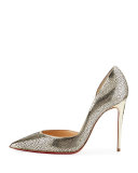 Galu Half-d'Orsay 100mm Red Sole Pump, Light Gold/Ivory