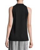 Silk-Blend Halter Top, Black
