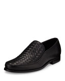 Woven Leather Loafer, Black