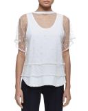 Short-Sleeve Embroidered-Overlay Tee, Optic White