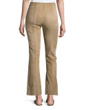 Beca Lambskin Suede Flare-Leg Pants, Sand 