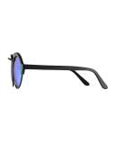 Milan II Mirrored Round Sunglasses, Black/Blue