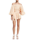 Star Eyes Off-The-Shoulder Romper, Dust