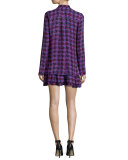 Silk 2-in-1 Houndstooth Flounce Dress, Cobalt/Multicolor