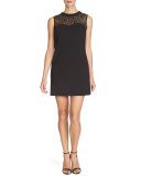 Sleeveless Shift Dress with Velvet-Dot Yoke