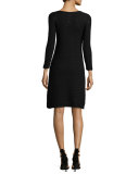 Sequined Ribbed-Knit Long-Sleeve Dress, Black