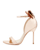 Maya Bow Metallic 115mm Sandal, Rose Gold