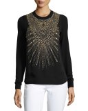 Beaded & Studded Crewneck Sweater, Black