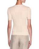 Short-Sleeve Pointelle Cashmere Tee, Ivory
