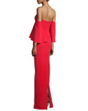 Off-the-Shoulder Ponte Gown, Tomato