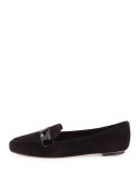 Fab Patent-Strap Suede Loafer, Black