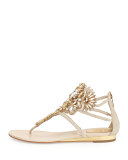 Chandelier Swarovski Crystal Thong Sandal, Sand/Smoke