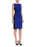 Laura Sleeveless Ruched Sheath Dress, Cobalt/Black