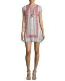 Pinarma Lace-Up Striped Sheath Dress, Coconut 
