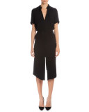 Short-Sleeve V-Neck Sheath Dress, Black