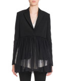 Pleated-Chiffon One-Button Jacket, Black
