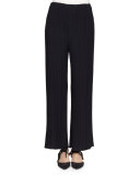 Pleated Wide-Leg Suiting Pants, Black