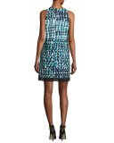 Sleeveless Geometric Cocktail Dress, Jade/Multicolor