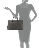 Large Double-Compartment Lambskin Tote Bag, Light Gray