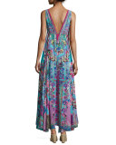 Embellished Crepe V-Neck Drawstring Maxi Dress, Festival Friends