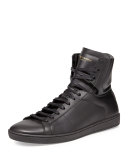 Men's Leather High-Top Sneaker, Black