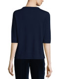 Chain-Trimmed Half-Sleeve Wool Sweater, Galaxy Blue