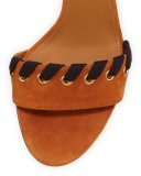 Suede Whipstitch Ankle-Tie Sandal