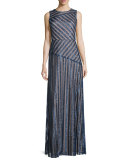 Gigi Striped Beaded Column Gown