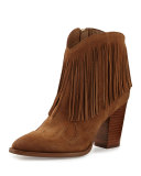 Benjie Suede Fringe Western Boot, Golden Caramel