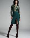 Beaded Long-Sleeve Sheath Dress, Emerald