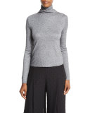 Long-Sleeve Turtleneck Chiffon-Back Top, Gray