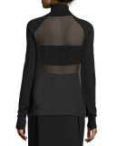 Sheer-Panel Turtleneck Top & Bandeau, Black