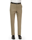 Flat-Front Wool Trousers, Tan