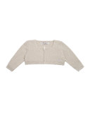 Scalloped Seed-Stitched Cotton Bolero, Beige, Size 3M-3