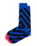 Directional-Stripe Knit Socks, Royal Blue/Black