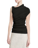 Asymmetric Ribbed Knit Top, Black