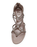Flat Crystal Gladiator Thong Sandal, Gray