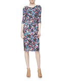 Long-Sleeve Confetti Jersey Sheath Dress, Pink/Multicolor