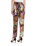 Jungle-Print Pull-On Pants, Black/Multi
