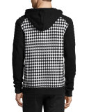 Checker-Print Zip-Front Sweatshirt, Black/White