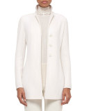 Cashmere Hidden-Button Long Jacket, White Pepper