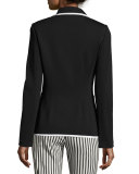 Contrast-Trim Milano Knit Jacket, Caviar/Bianco