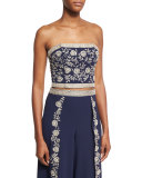 Saraphina Embroidered Strapless Crop Top, Blue