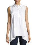 Hollyn Sleeveless Sharkbite-Hem Blouse, White