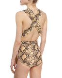 Python-Print Belted One-Piece Swimsuit