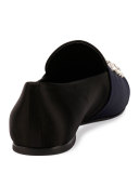 Floral-Strass Smoking Slipper, Black/Navy