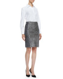 Leather Crocodile-Embossed Skirt 